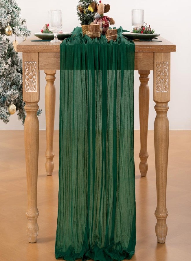 MLMC Emerald Green Table Runner Boho Dark Green Cheesecloth Table Runner 10ft Sheer Gauze Cheese Cloth Decorations for St. Patrick's Day Wedding Bridal Shower Home Party Decor - Image 2